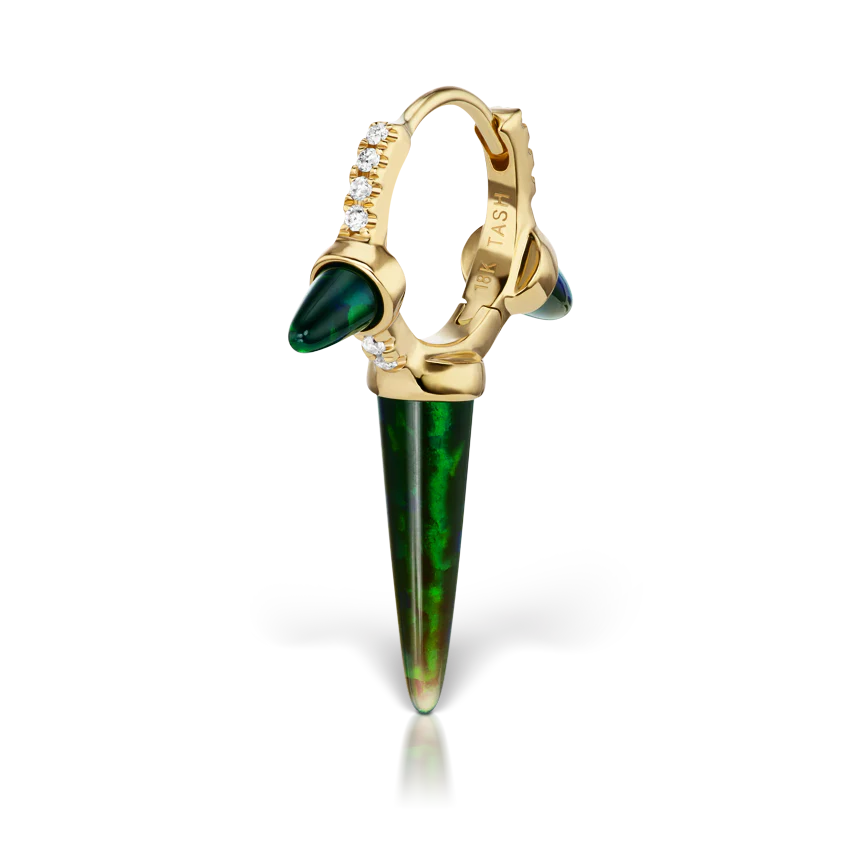 Triple Long Black Opal Spike Diamond Eternity Hoop Earring - Image 6