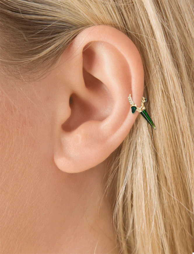 Triple Long Black Opal Spike Diamond Eternity Hoop Earring - Image 7
