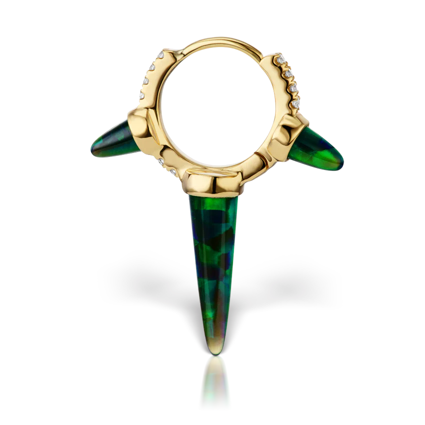 Triple Long Black Opal Spike Diamond Eternity Hoop Earring - Image 8