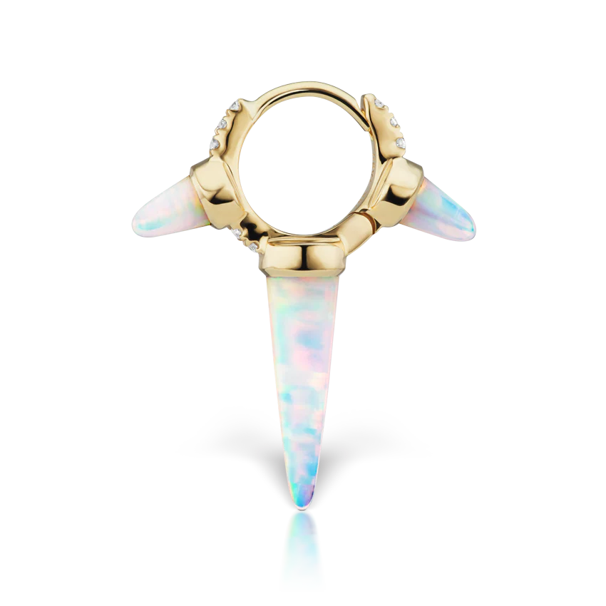 Triple Long Opal Spike Diamond Eternity Hoop Earring - Image 12