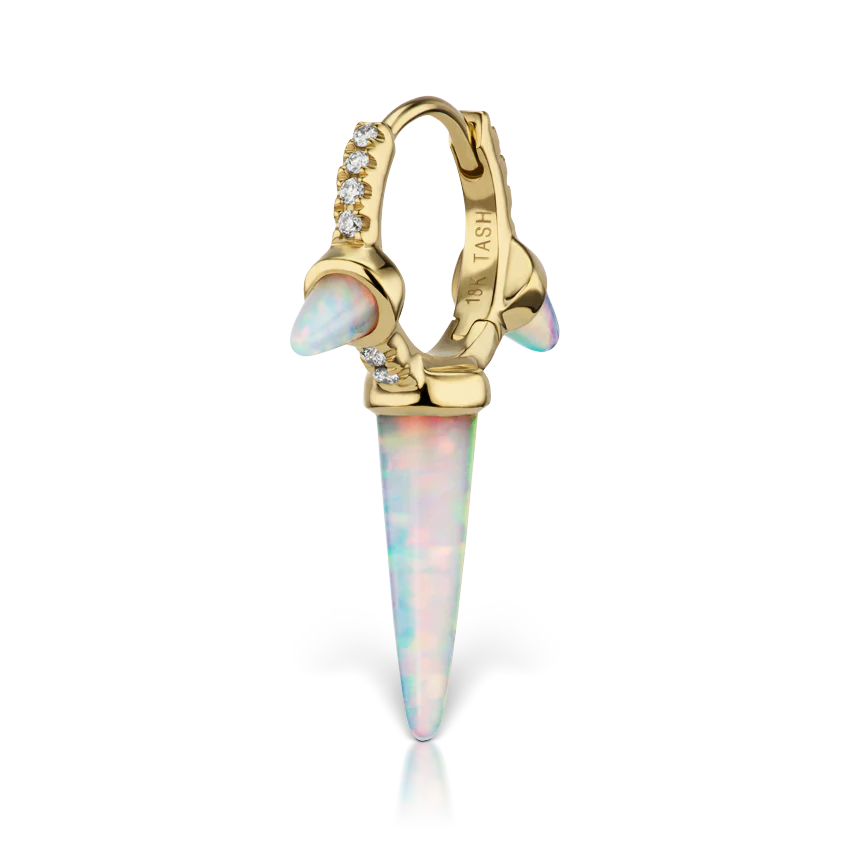 Triple Long Opal Spike Diamond Eternity Hoop Earring - Image 13