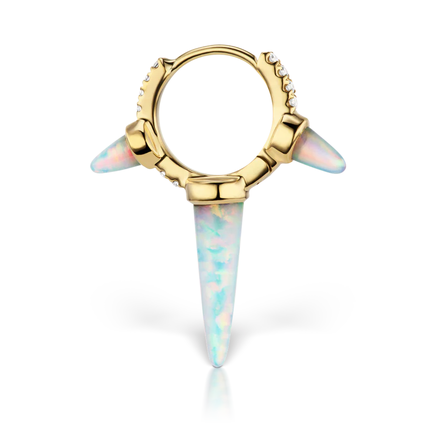 Triple Long Opal Spike Diamond Eternity Hoop Earring - Image 14