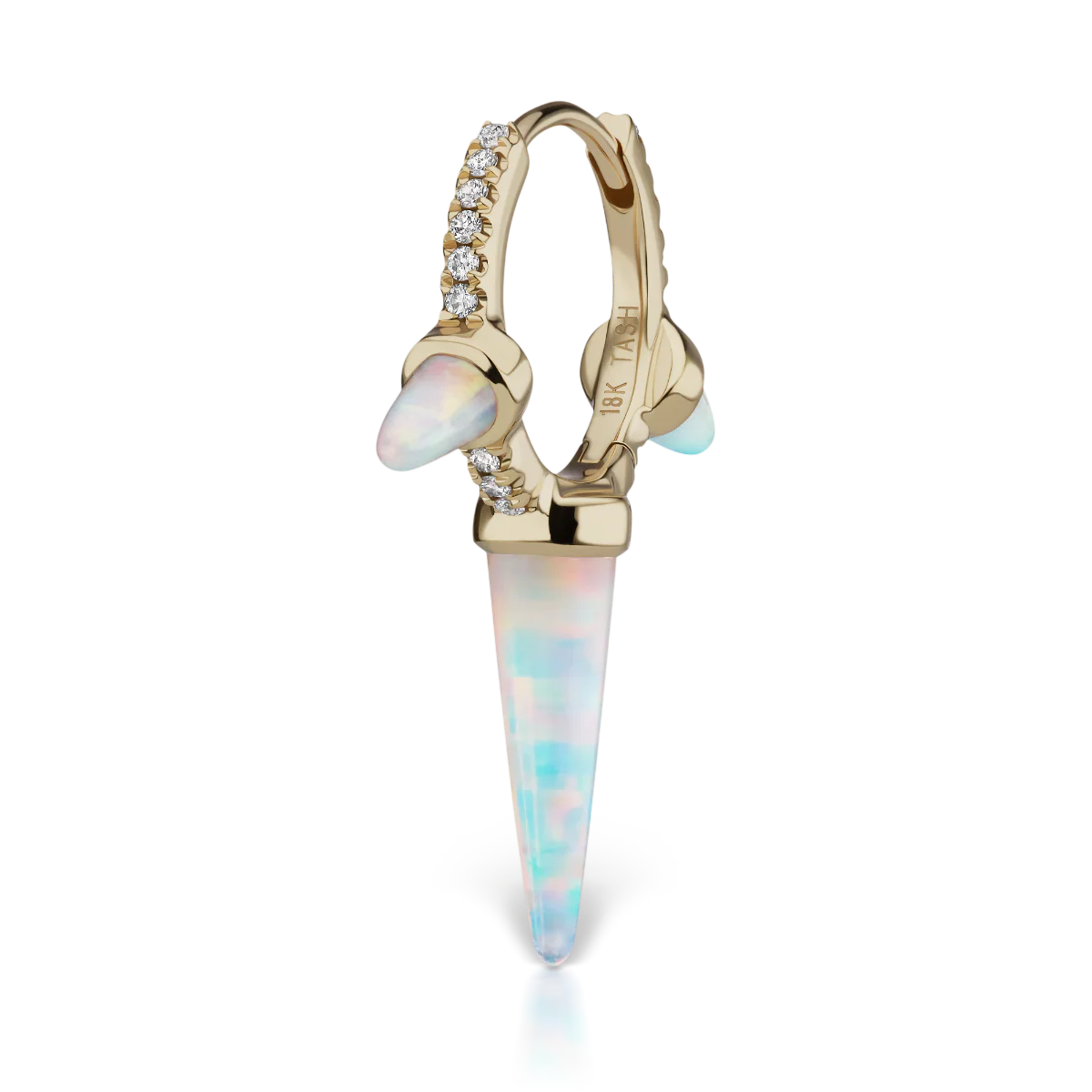 Triple Long Opal Spike Diamond Eternity Hoop Earring - Image 17
