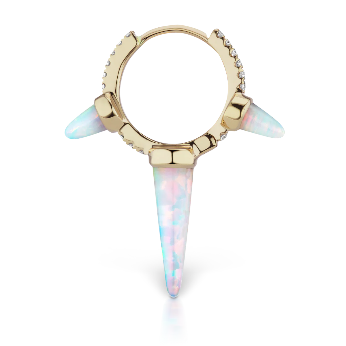 Triple Long Opal Spike Diamond Eternity Hoop Earring - Image 18