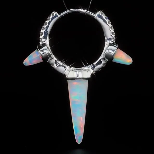 Triple Long Opal Spike Diamond Eternity Hoop Earring - Image 19