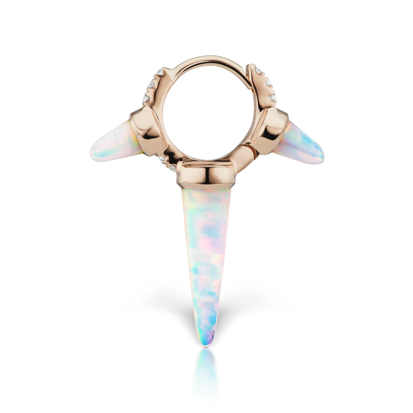 Triple Long Opal Spike Diamond Eternity Hoop Earring - Image 21