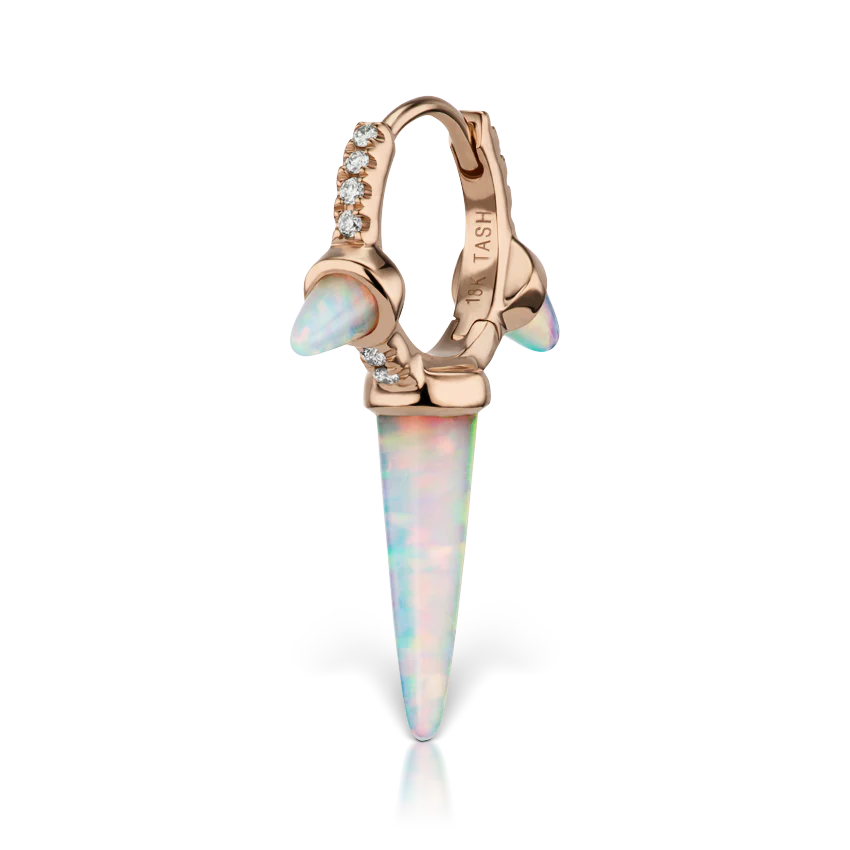 Triple Long Opal Spike Diamond Eternity Hoop Earring - Image 22