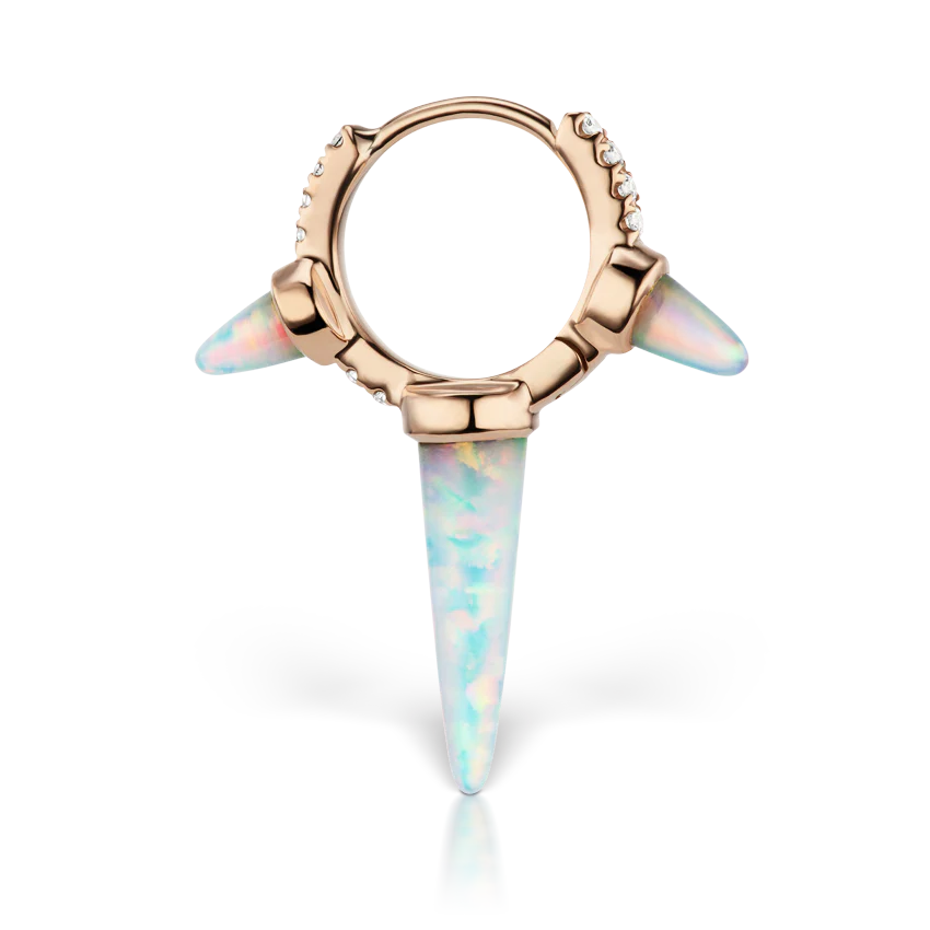 Triple Long Opal Spike Diamond Eternity Hoop Earring - Image 23