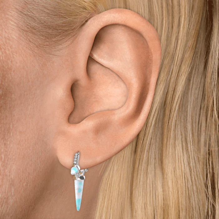 Triple Long Opal Spike Diamond Eternity Hoop Earring - Image 25