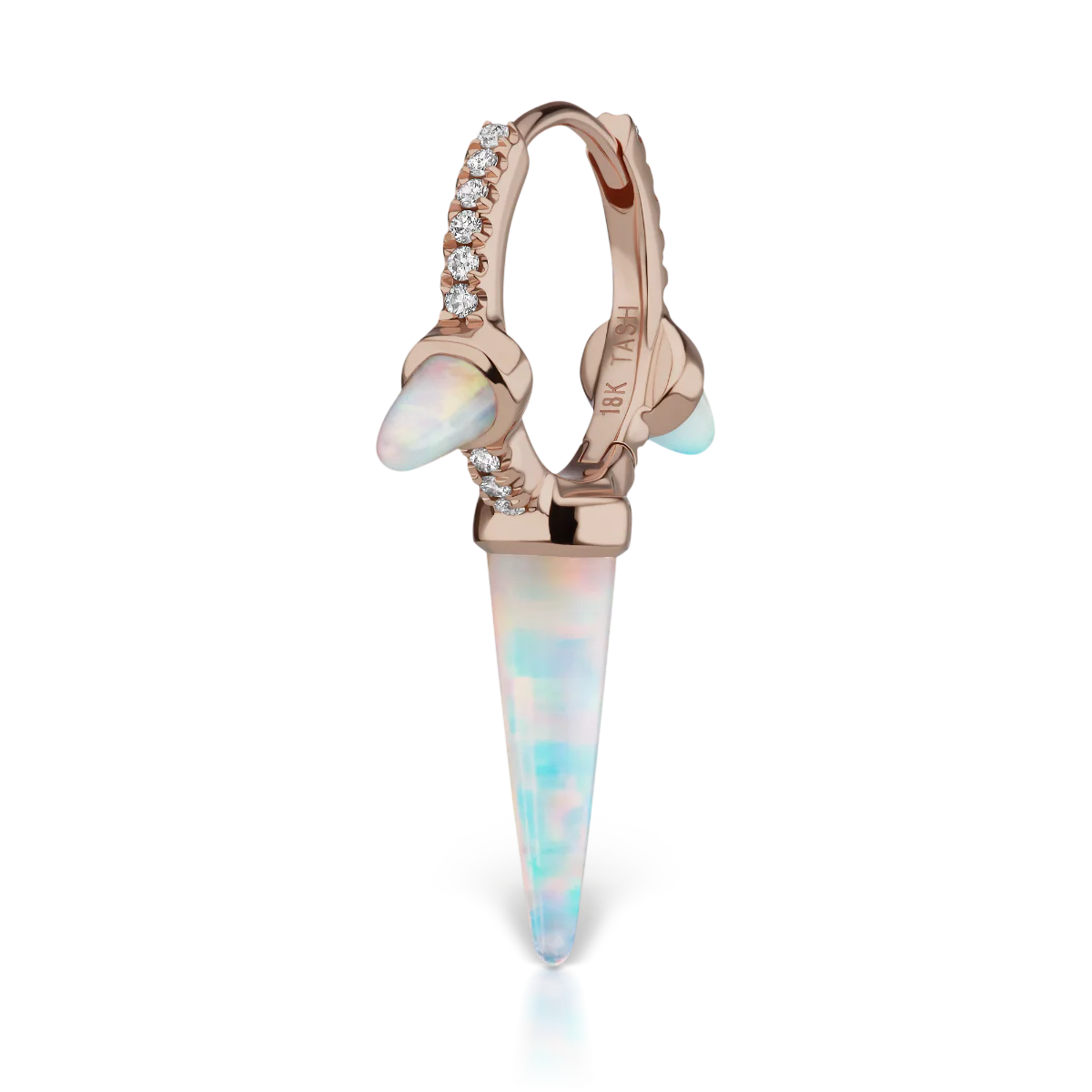 Triple Long Opal Spike Diamond Eternity Hoop Earring - Image 26