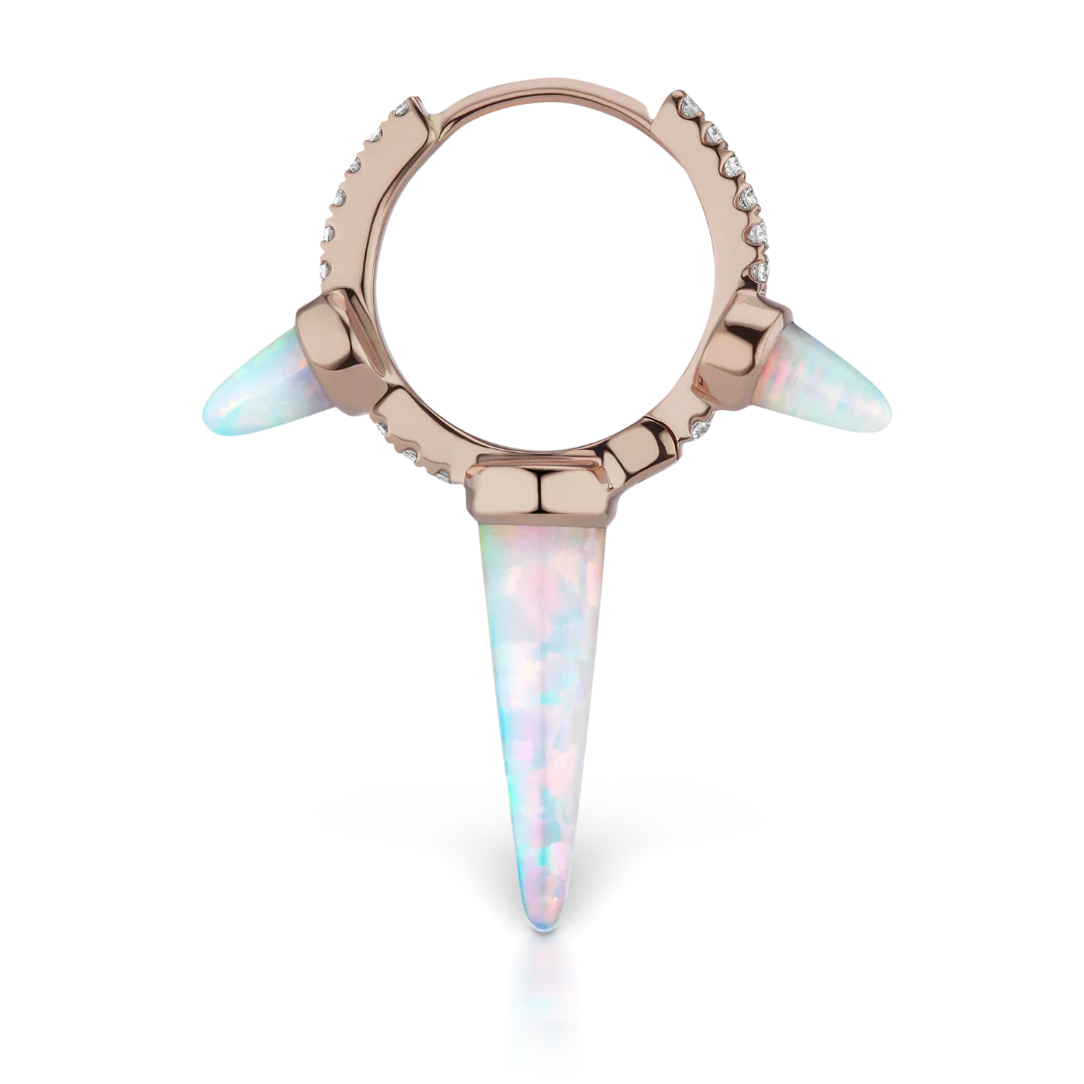 Triple Long Opal Spike Diamond Eternity Hoop Earring - Image 27