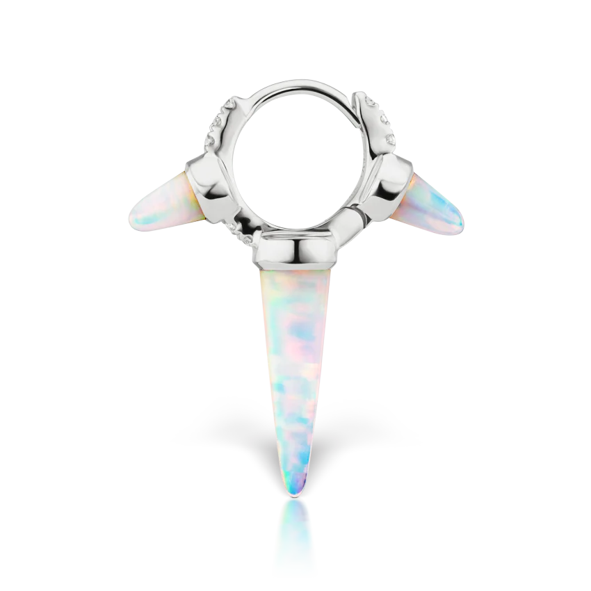 Triple Long Opal Spike Diamond Eternity Hoop Earring - Image 3