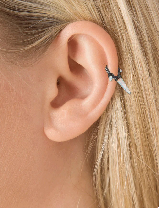 Triple Long Opal Spike Diamond Eternity Hoop Earring - Image 30