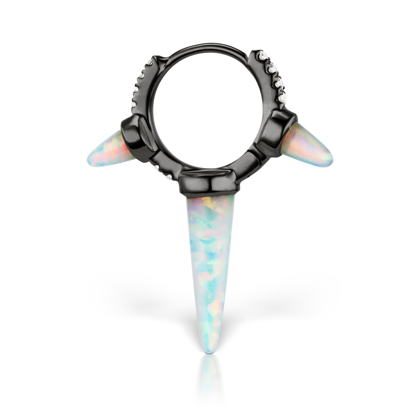 Triple Long Opal Spike Diamond Eternity Hoop Earring - Image 31