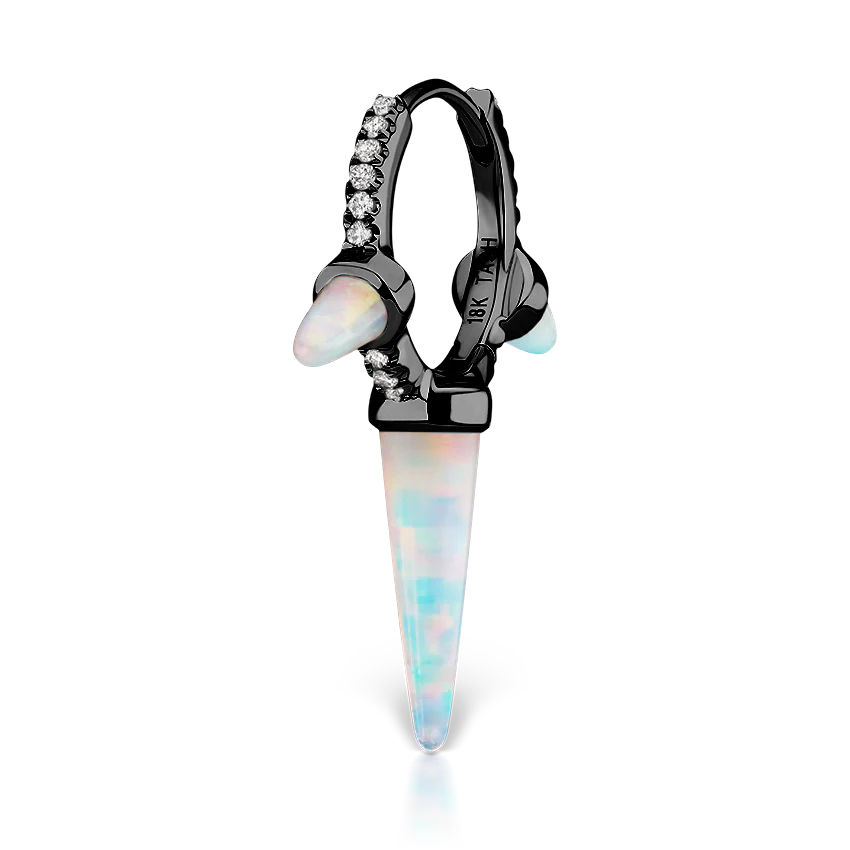 Triple Long Opal Spike Diamond Eternity Hoop Earring - Image 32