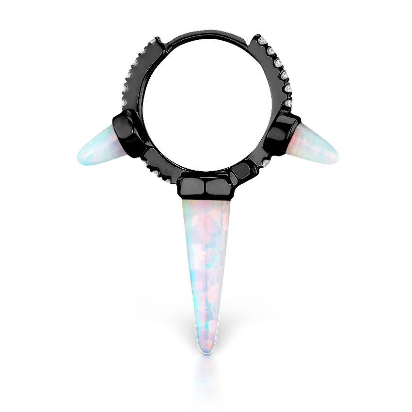 Triple Long Opal Spike Diamond Eternity Hoop Earring - Image 33