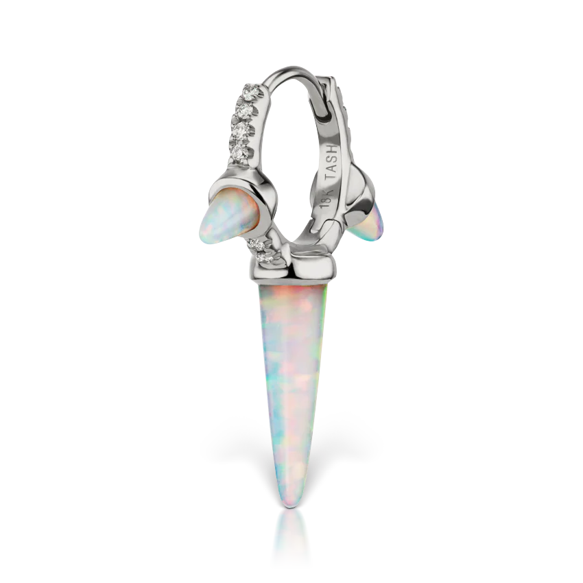 Triple Long Opal Spike Diamond Eternity Hoop Earring - Image 4