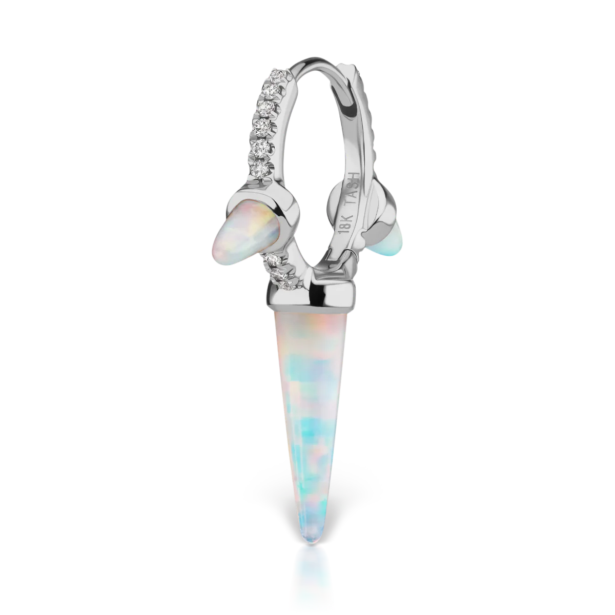 Triple Long Opal Spike Diamond Eternity Hoop Earring - Image 8