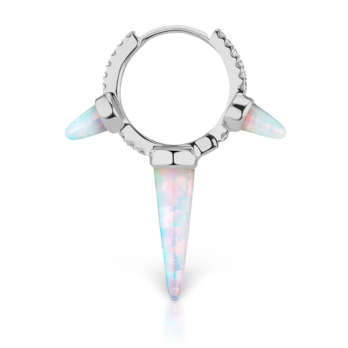 Triple Long Opal Spike Diamond Eternity Hoop Earring - Image 9