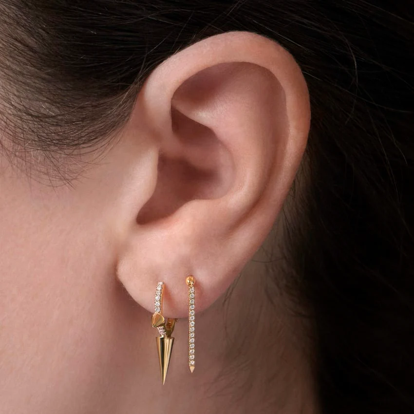 Triple Long Spike Diamond Eternity Hoop Earring - Image 22