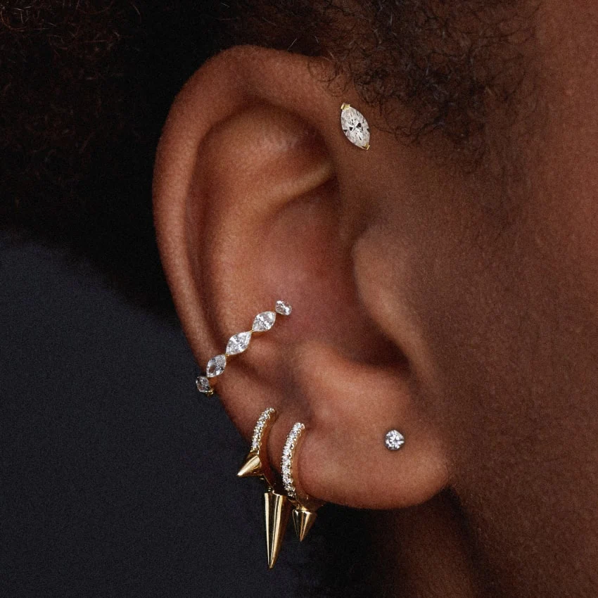 Triple Long Spike Diamond Eternity Hoop Earring - Image 5