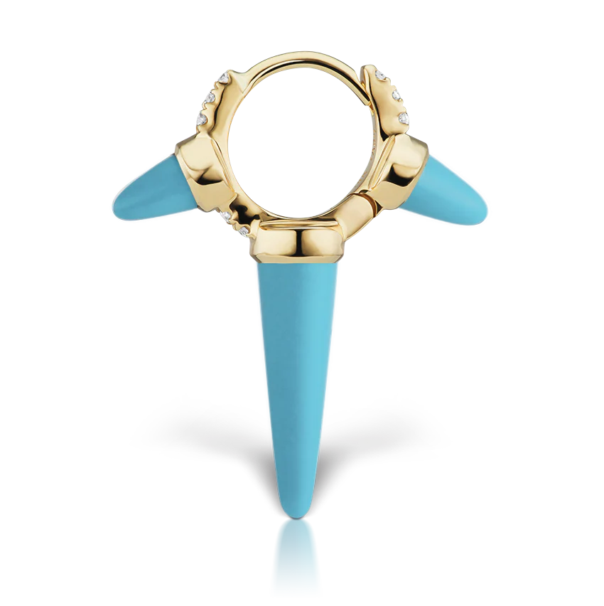 Triple Long Turquoise Spike Diamond Eternity Hoop Earring - Image 11