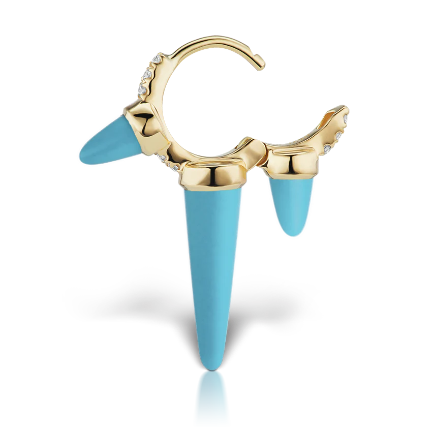 Triple Long Turquoise Spike Diamond Eternity Hoop Earring - Image 12