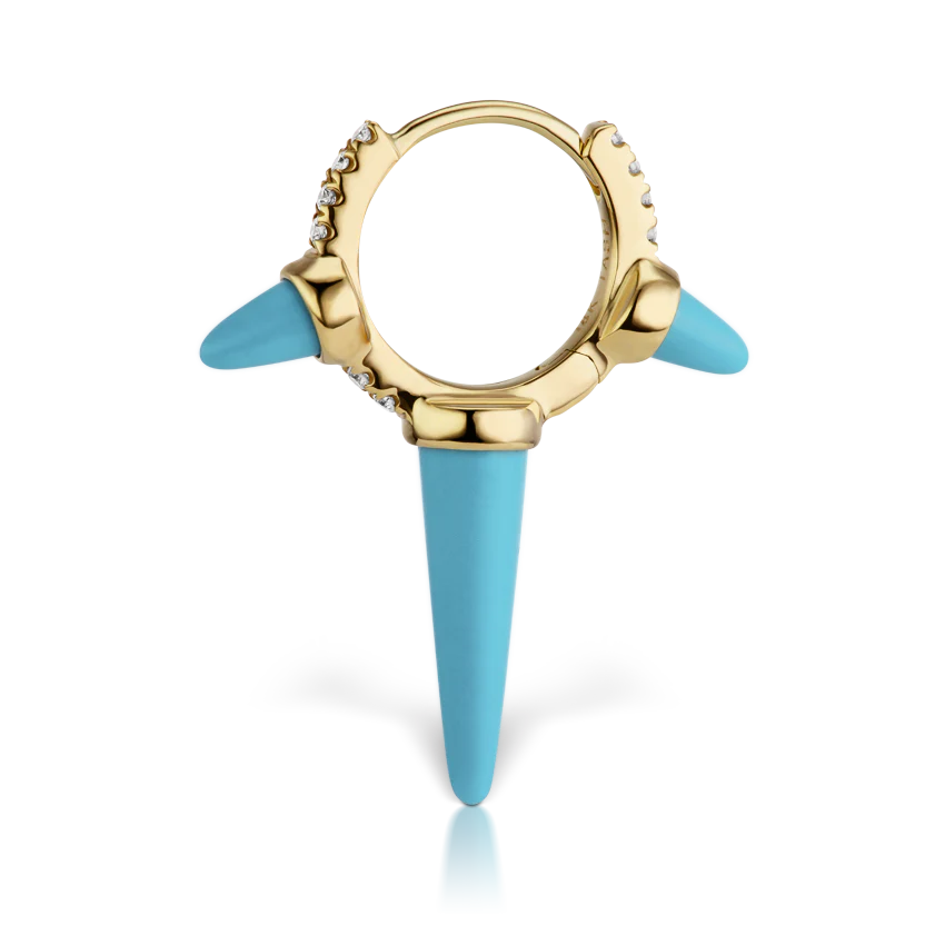 Triple Long Turquoise Spike Diamond Eternity Hoop Earring - Image 14