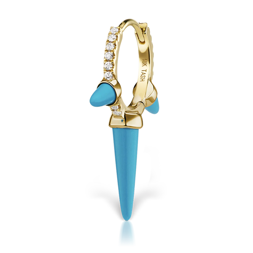 Triple Long Turquoise Spike Diamond Eternity Hoop Earring - Image 16