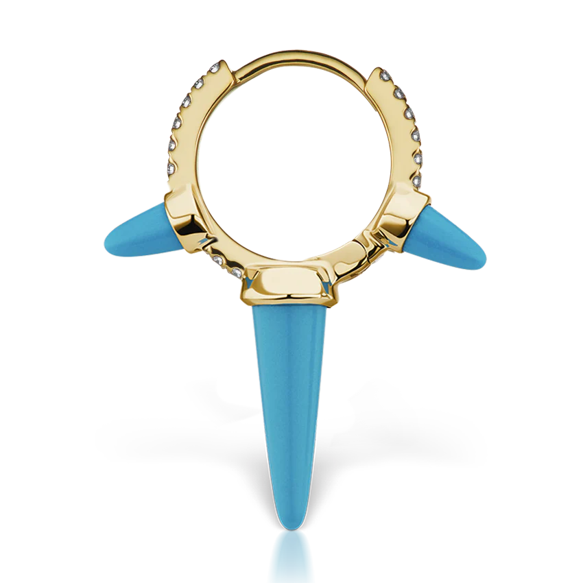 Triple Long Turquoise Spike Diamond Eternity Hoop Earring - Image 17