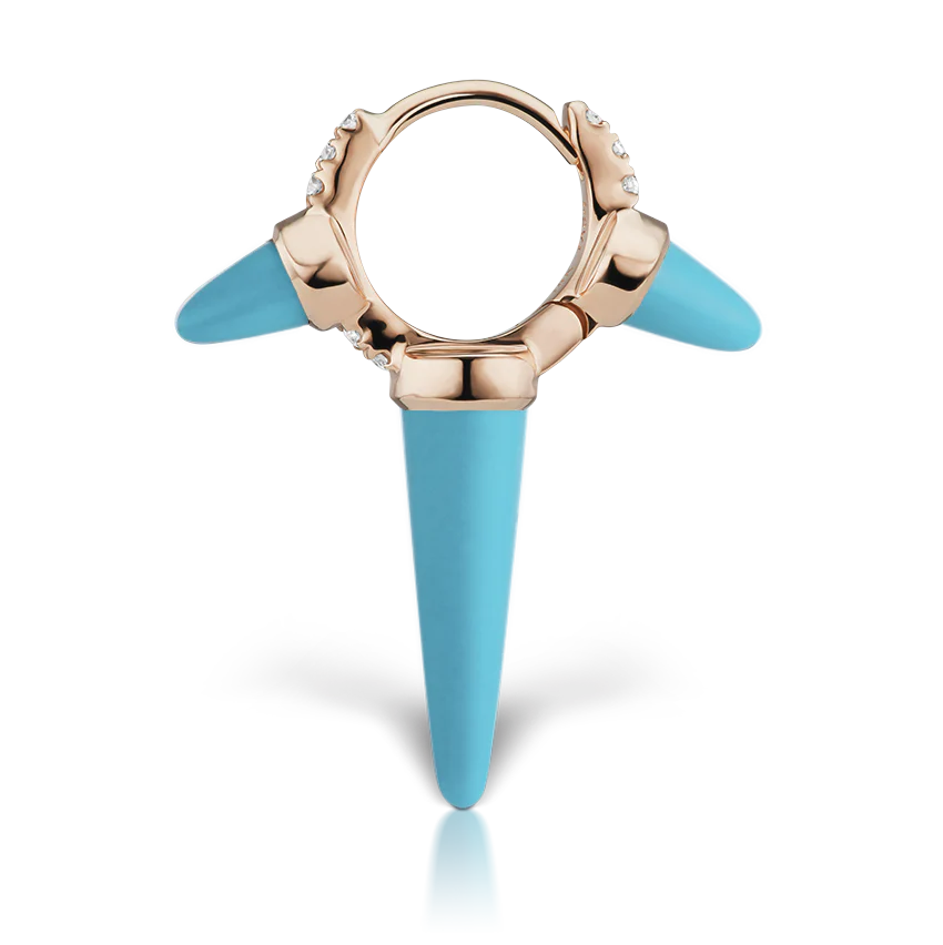 Triple Long Turquoise Spike Diamond Eternity Hoop Earring - Image 19
