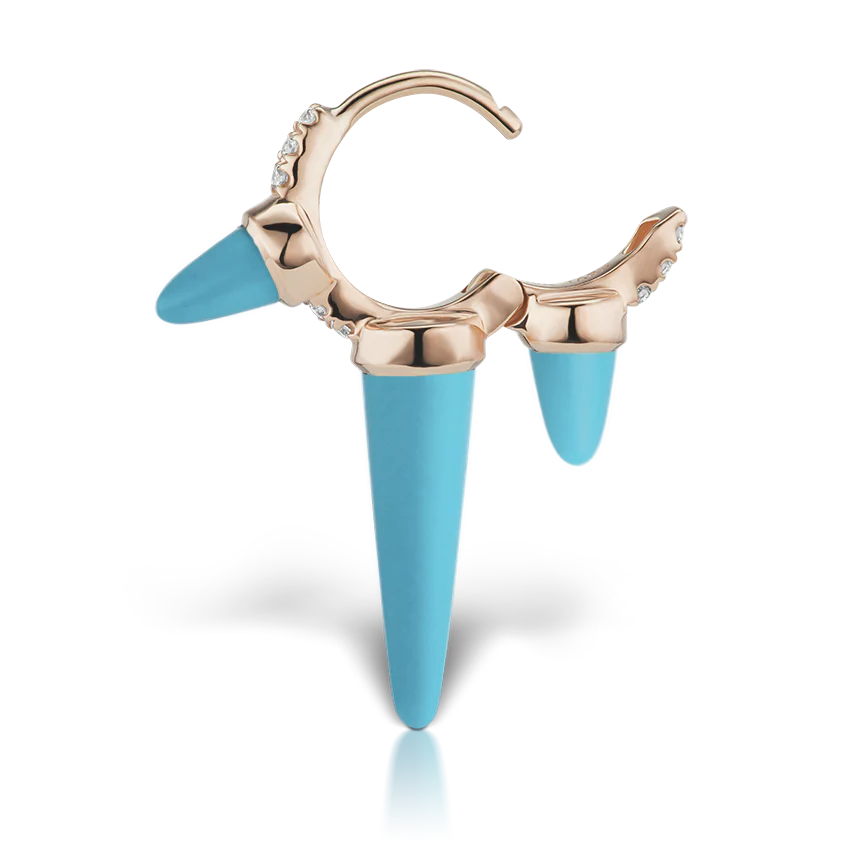 Triple Long Turquoise Spike Diamond Eternity Hoop Earring - Image 20