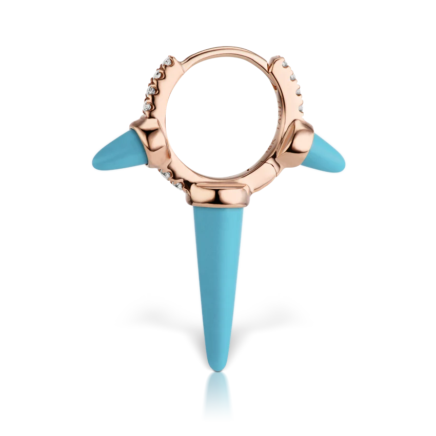 Triple Long Turquoise Spike Diamond Eternity Hoop Earring - Image 22