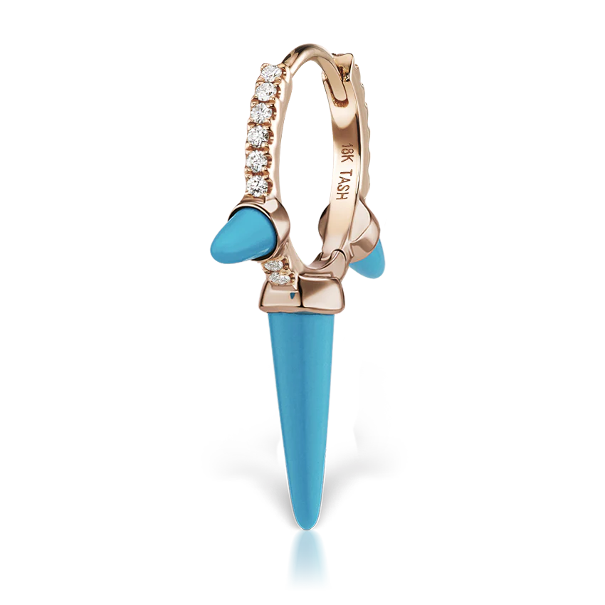 Triple Long Turquoise Spike Diamond Eternity Hoop Earring - Image 24