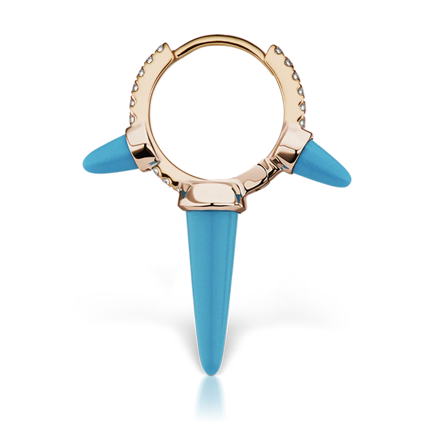 Triple Long Turquoise Spike Diamond Eternity Hoop Earring - Image 25