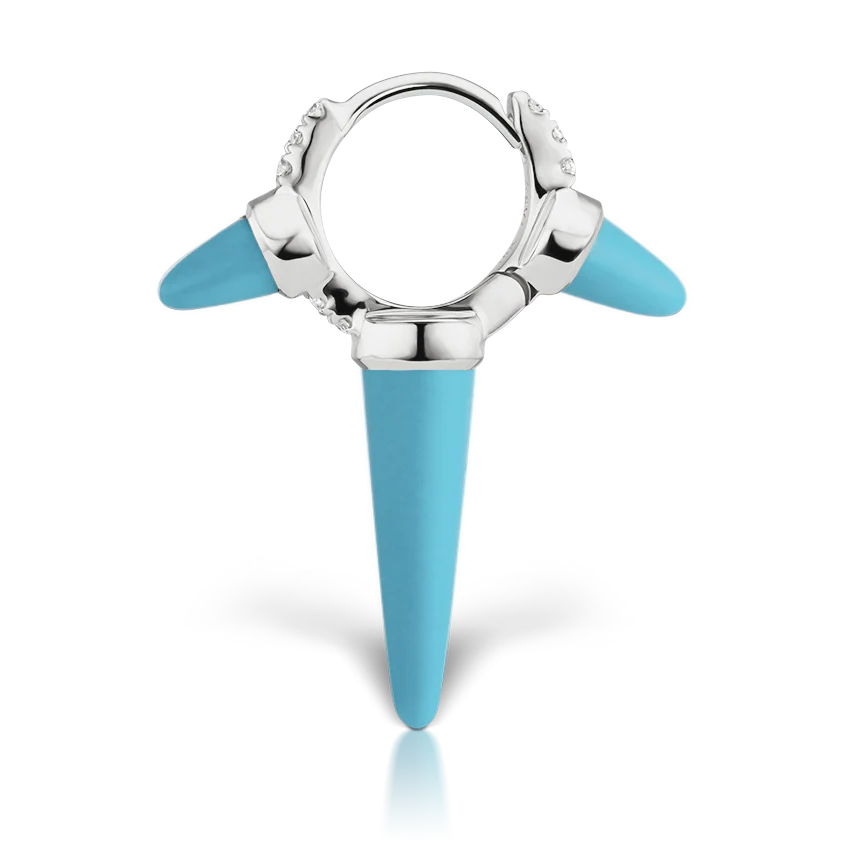 Triple Long Turquoise Spike Diamond Eternity Hoop Earring - Image 3