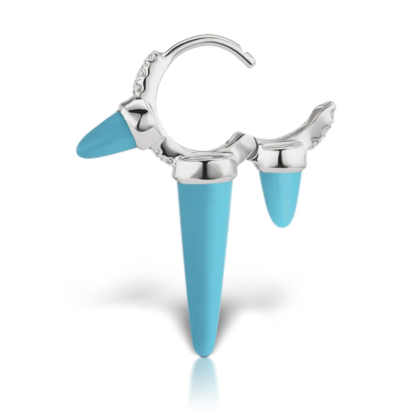 Triple Long Turquoise Spike Diamond Eternity Hoop Earring - Image 4