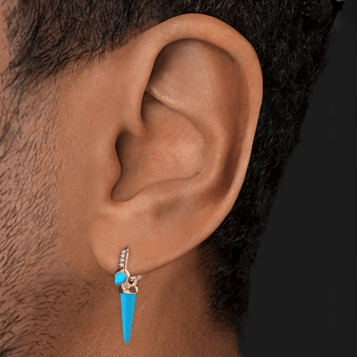 Triple Long Turquoise Spike Diamond Eternity Hoop Earring - Image 7