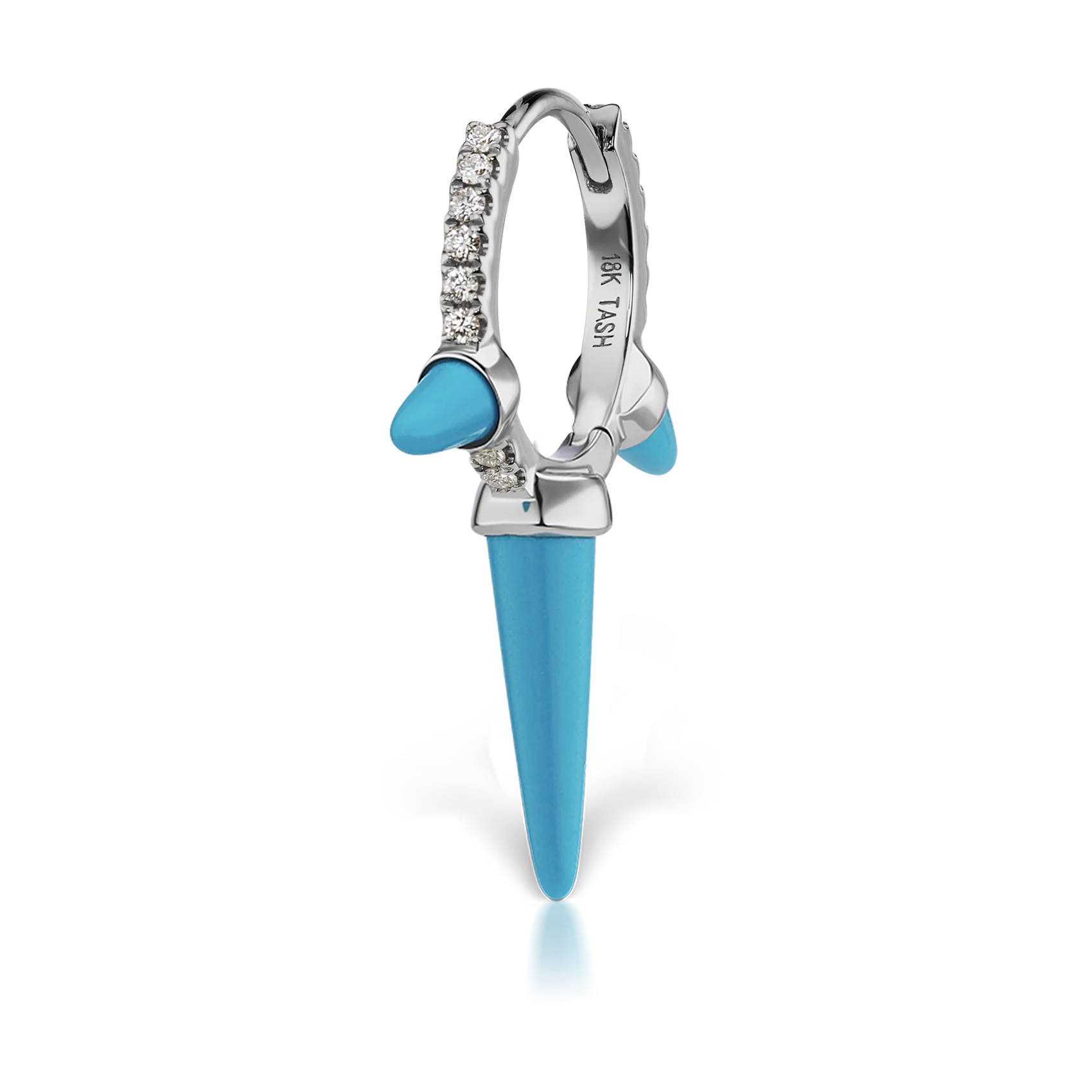 Triple Long Turquoise Spike Diamond Eternity Hoop Earring - Image 8