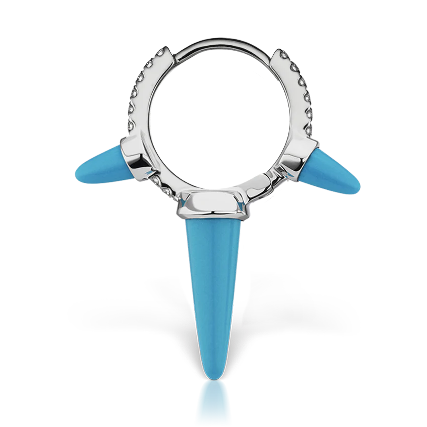 Triple Long Turquoise Spike Diamond Eternity Hoop Earring - Image 9