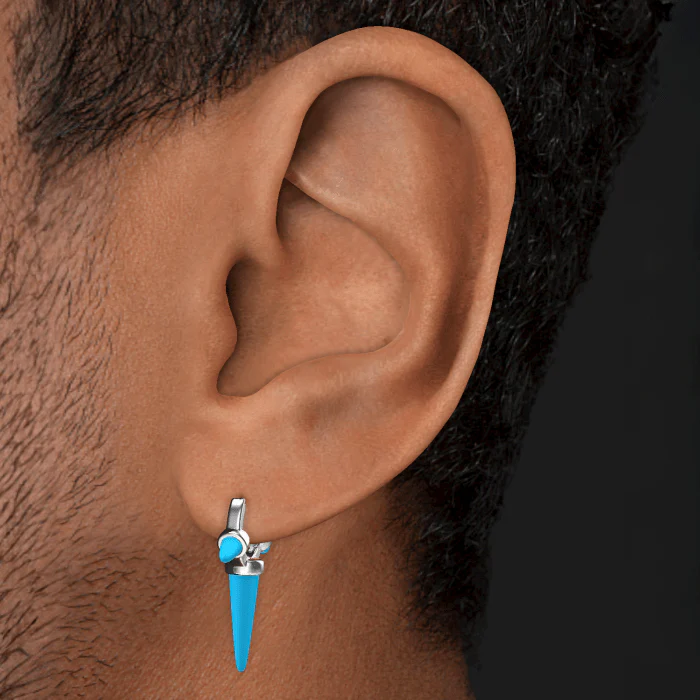 Triple Long Turquoise Spike Hoop Earring - Image 5