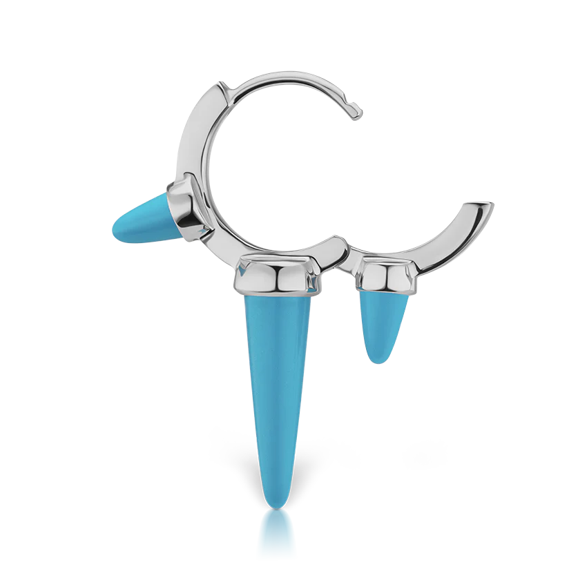 Triple Long Turquoise Spike Hoop Earring - Image 8