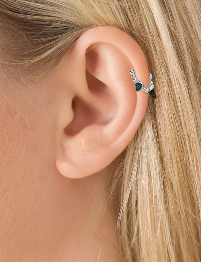 Triple Short Black Opal Spike Granulated Hoop Earring - Image 10