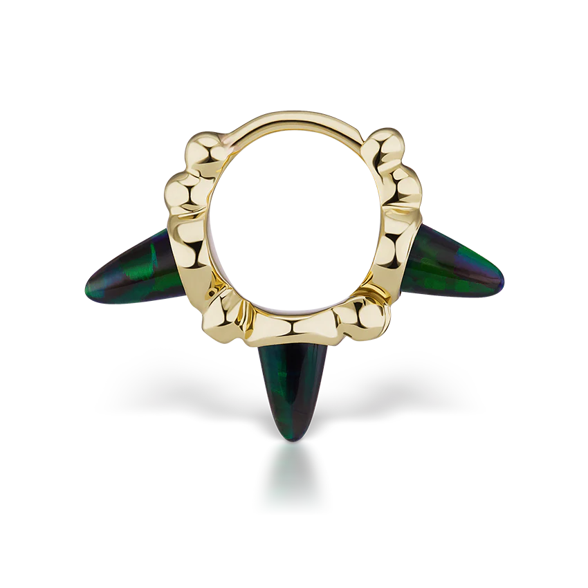 Triple Short Black Opal Spike Granulated Hoop Earring - Image 11