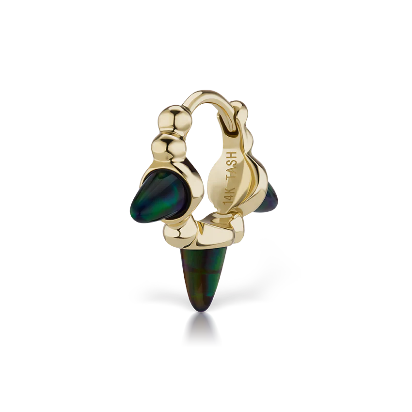 Triple Short Black Opal Spike Granulated Hoop Earring - Image 12