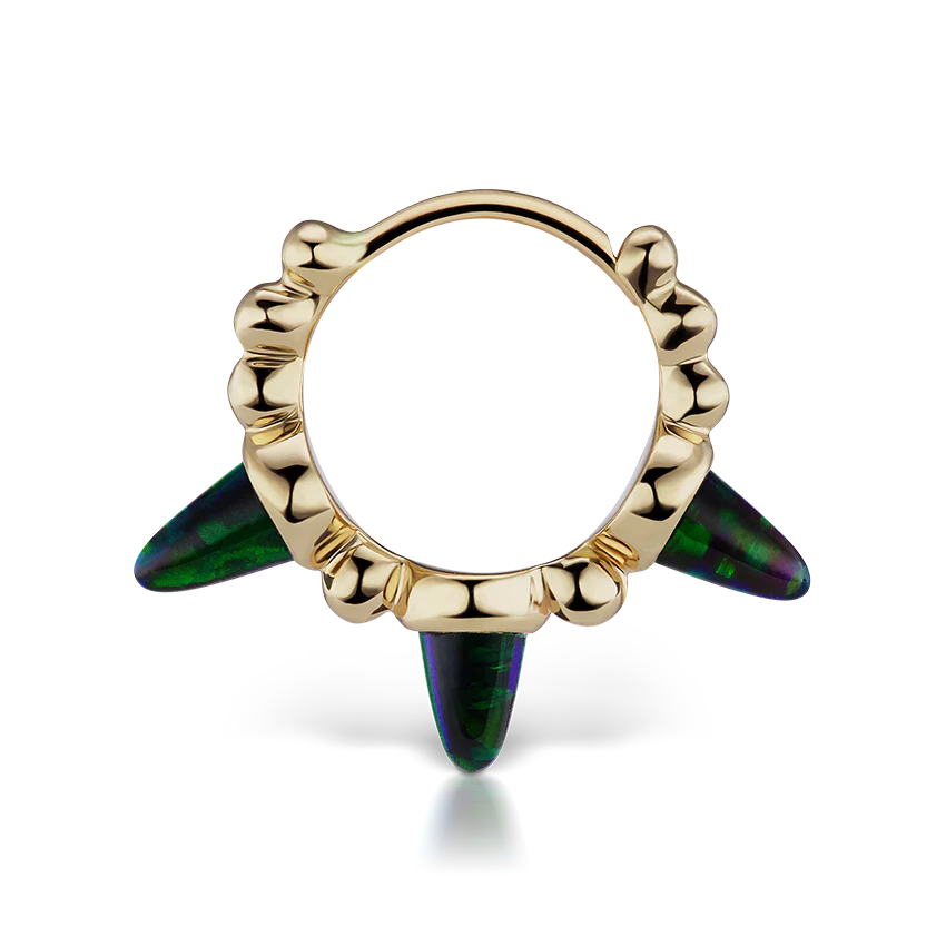 Triple Short Black Opal Spike Granulated Hoop Earring - Image 14