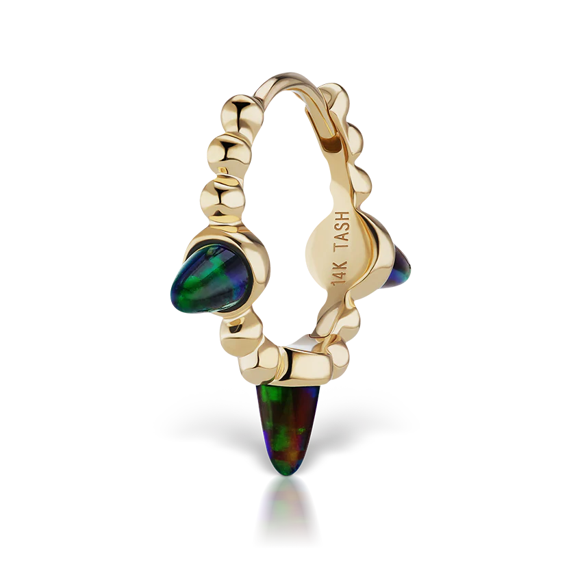 Triple Short Black Opal Spike Granulated Hoop Earring - Image 16