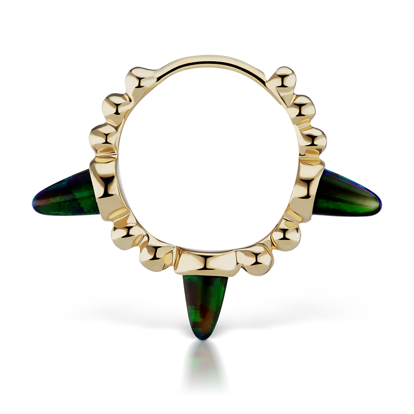 Triple Short Black Opal Spike Granulated Hoop Earring - Image 17
