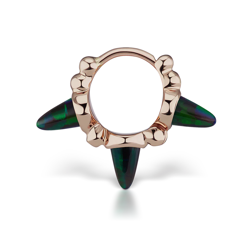 Triple Short Black Opal Spike Granulated Hoop Earring - Image 19