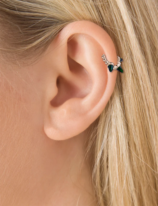 Triple Short Black Opal Spike Granulated Hoop Earring - Image 23
